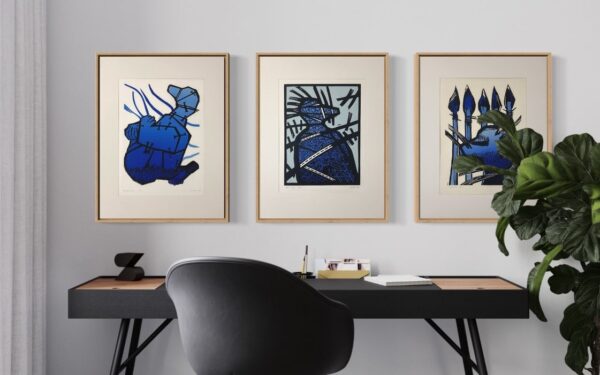 ANTON HOMAN - Blauwe serie hardboardsneden - impressie afmetingen in interieur