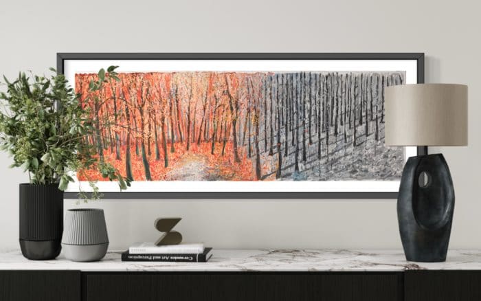 RAMON GIELING - "Sisyphus at work, Autumn-Winter" - Impressie afmetingen in interieur met lijst