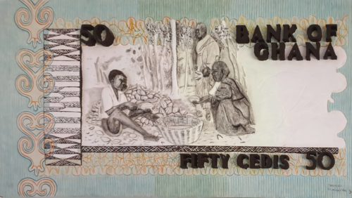 THOMAS TCHOPZAN - "Bank of Ghana, Fifty Cedi" Back side (hardwood, large)