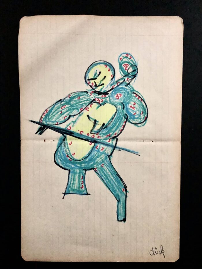 DIRK CELIS - "I Cellisti 2", acrylic, pencil and marker on paper