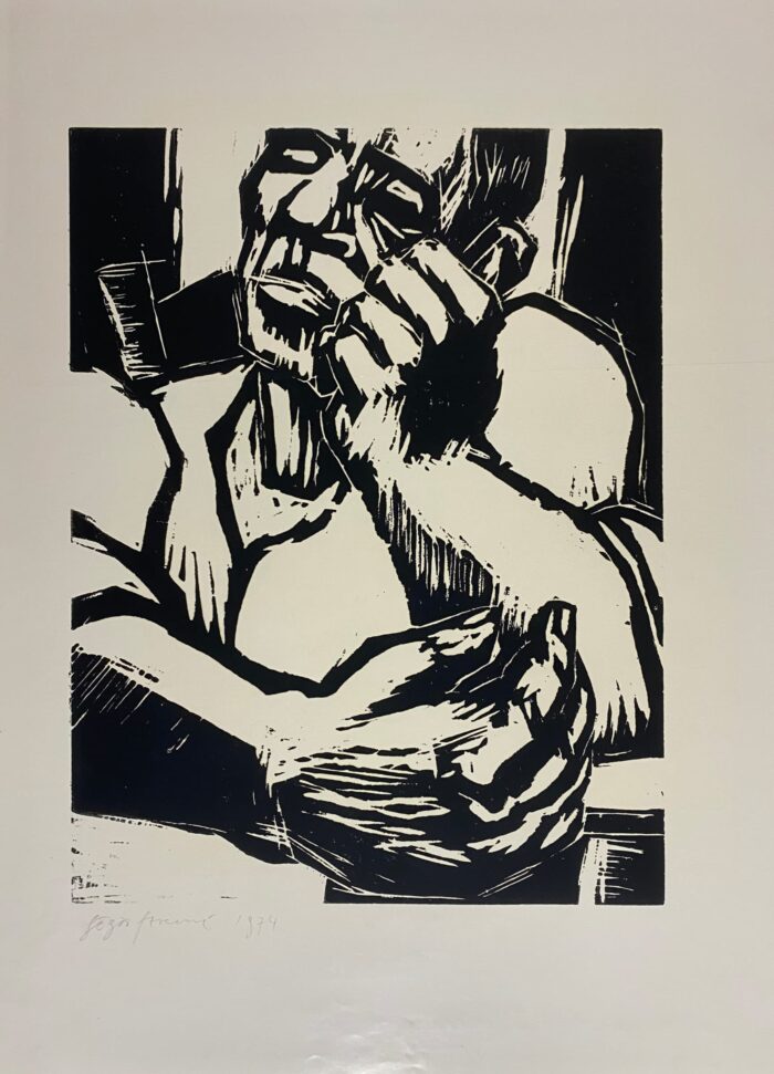 FERENC GÖGÖS - Silkscreen print after hardboard cut with laborer