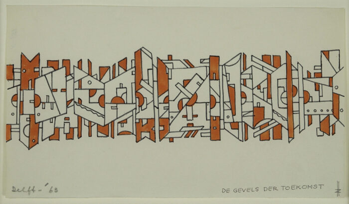 Henk Zweerus - 'City of the future' - gouache on paper, in frame