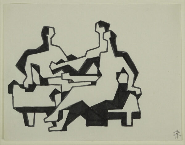 Henk Zweerus - 'Drie figuren' - Inkttekening in lijst
