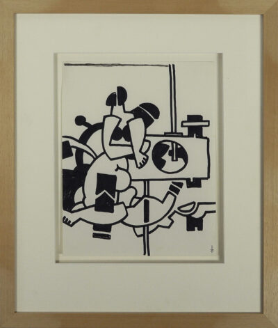 Henk Zweerus - Untitled ink drawing in beech wood frame
