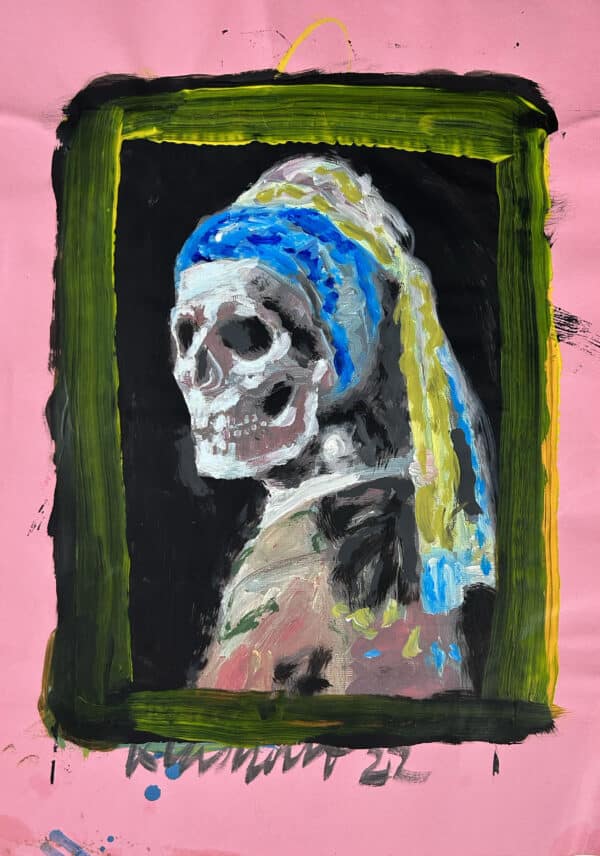 PETER KLASHORST - 'Girl with the pearl earring' / Skull - gouache, hand signed