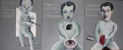 RAMON GIELING – “Three portraits: Bunuel, Dali, Lorca” – Acrylverf op doek, 3 panelen