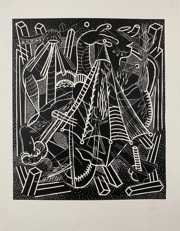 THOMAS VAN DER LINDEN - "Embrella baby", Lino cut