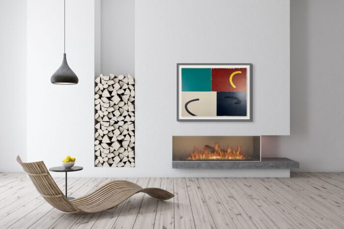 Arie Berkulin - houtsnede - impressie in interieur met lijst