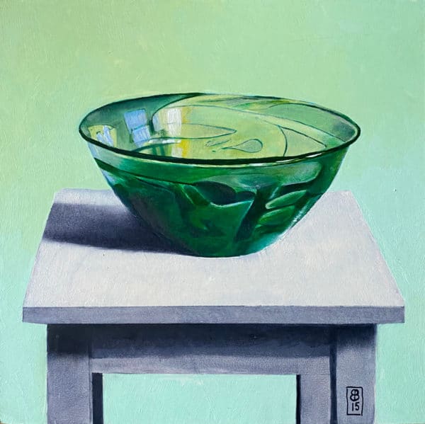 Ben Bodt - Groene glazen schaal" - olieverf op paneel