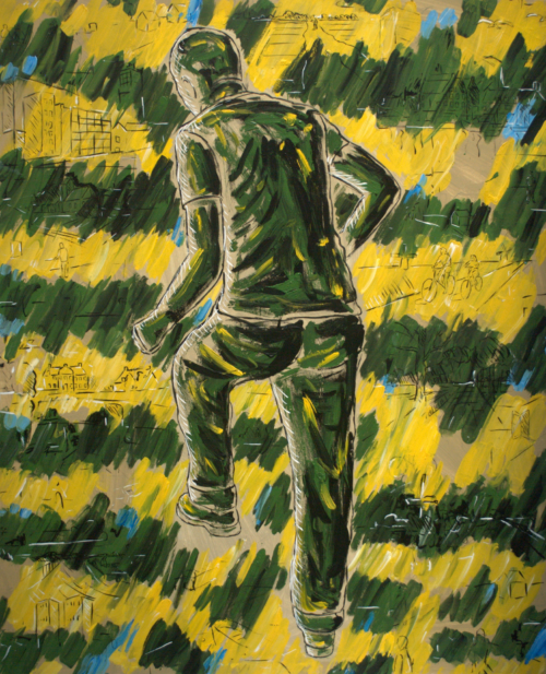 Aad Berlijn - 'Groene Reus' - acrylverf op doek, groot