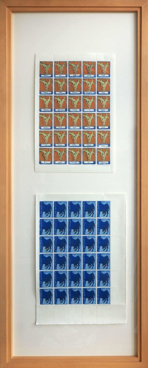 "Koe" - 2 x 5 kleuren Linodruk - Bram Boeckhout