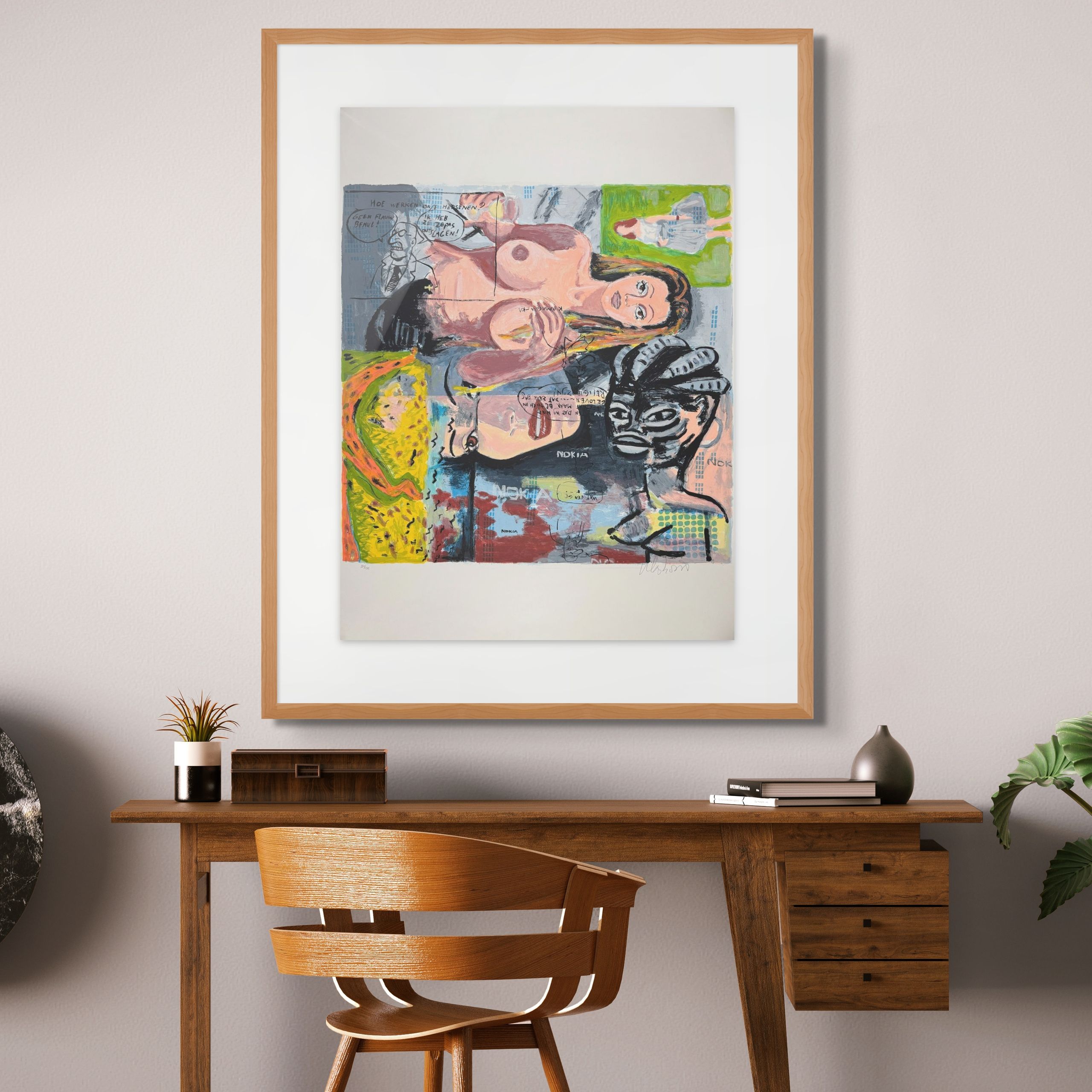 Peter Klashorst - 'Turn around Lisa' - grote zeefdruk, impressie in interieur met lijst